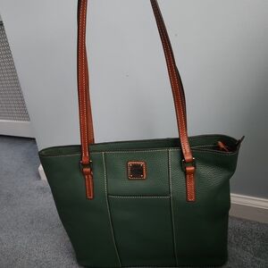 Dooney & Bourke Green Lexington Shopper Leather Tote with Brown Straps